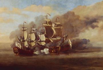An English Indiaman Attacked By Three Spanish Privateers Artwork by Willem van de Velde the Younger