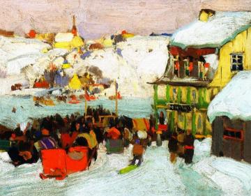 Horse Races In Winter Artwork by Clarence Gagnon