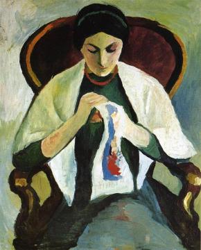 Woman Embroidering in an Armchair: Portrait of the Artist's Wife Artwork by August Macke