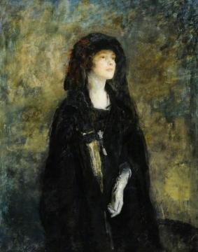 Mrs Claude Johnson In Black Artwork by Ambrose McEvoy