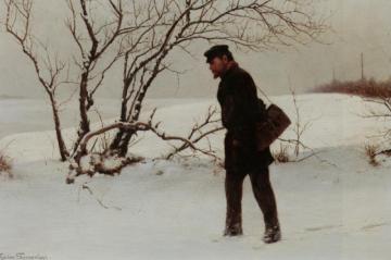 A Winter Traveler Artwork by Charles Spencelayh