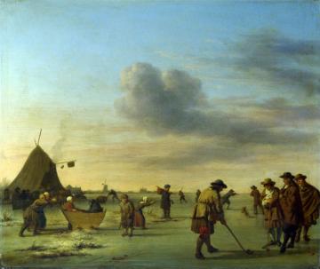 Golfers On The Ice Near Haarlem Artwork by Adriaen van de Velde