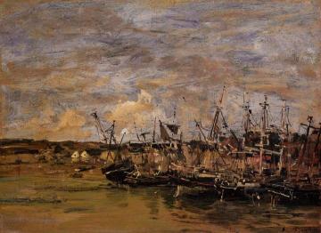 Portrieux, Fishing Boats at Low Tide Artwork by Eugène-Louis Boudin