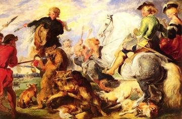 Wolf And Fox Hunt Artwork by Edwin Henry Landseer