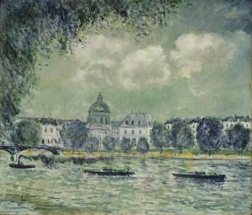 Landscape Along the Seine with the Institut de France and the Pont des Arts Artwork by Alfred Sisley