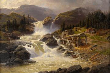 Norwegian Waterfall With Sawmill Artwork by Themistocles von Eckenbrecher