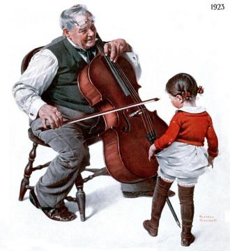 Cello-playing Old Man And A Little Girl Artwork by Norman Rockwell