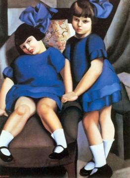 Two Little Girls with Ribbons Artwork by Tamara De Lempicka
