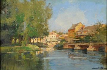 River Landscape With City View Artwork by Eugene Galien-Laloue