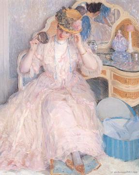 Lady Trying On a Hat Artwork by Frederick Carl Frieseke