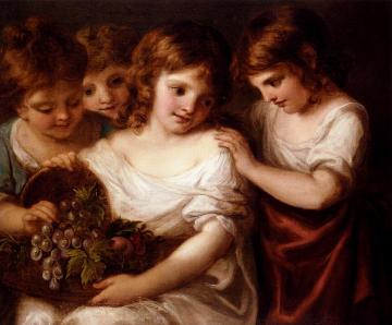 Four Children With A Basket Of Fruit Artwork by Angelica Kauffmann
