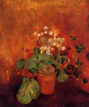 Flowers in a Pot on a Red Background Artwork by Odilon Redon