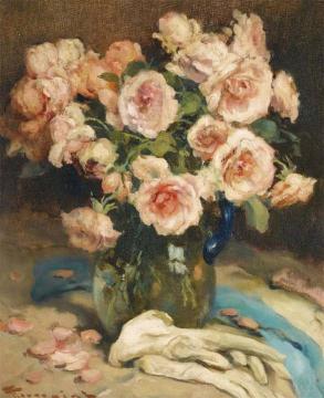 Roses In A Glass Artwork by Fernand Toussaint