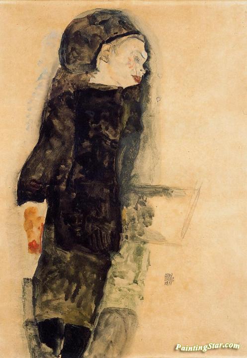 Child in Black Artwork by Egon Schiele