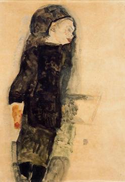 Child in Black Artwork by Egon Schiele
