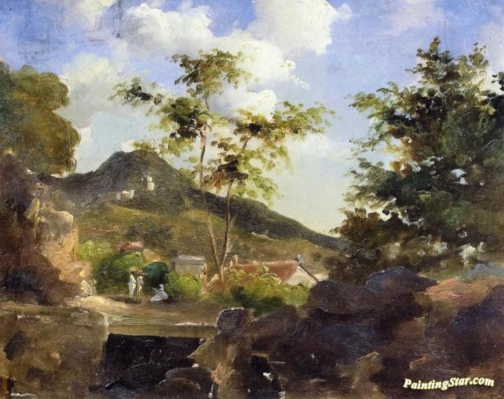 Village at the Foot of a Hill in Saint Thomas, Antilles Artwork by Camille Pissarro