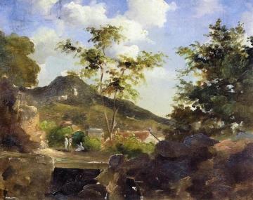 Village at the Foot of a Hill in Saint Thomas, Antilles Artwork by Camille Pissarro