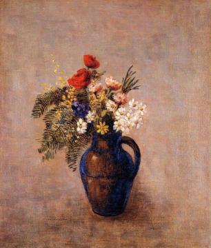 Bouquet of Flowers in a Blue Vase Artwork by Odilon Redon