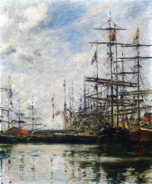 The Port, Ships at Dock Artwork by Eugène-Louis Boudin