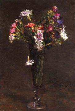 Flowers:  Carnations and Hyacinth in a Champagne Flute Artwork by Henri Fantin-Latour