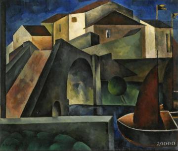 Village with Canal Artwork by Moise Kisling