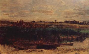 Schilffeld mit Kahn Artwork by Carl Eduard Schuch