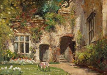 A Corner Of The Garden Against The Castle Walls, Dunster Castle, Somerset Artwork by Frank Moss Bennett