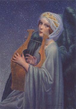 Woman with Lyre Artwork by Carlos Schwabe