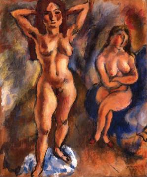 Two Nudes - One Standing, One Sitting Artwork by Jules Pascin
