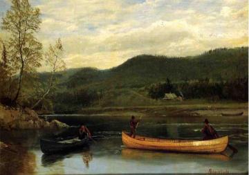 Men in Two Canoes Artwork by Albert Bierstadt