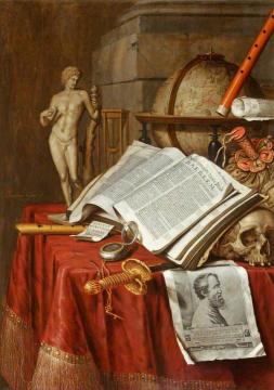 Vanitas Still Life With A Statuette Of An Antique Athlete And A Print Of Michelangelo Artwork by Edwart Collier