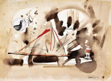 Little Girl and Bird Artwork by Oscar Dominguez