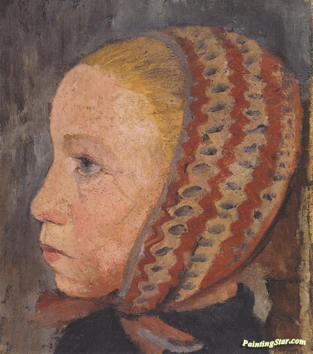 Head of a Girl with Striped Hat Artwork by Paula Modersohn-Becker
