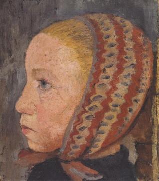 Head of a Girl with Striped Hat Artwork by Paula Modersohn-Becker