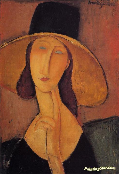 Jeanne Hebuterne in a Large Hat Artwork by Amedeo Modigliani