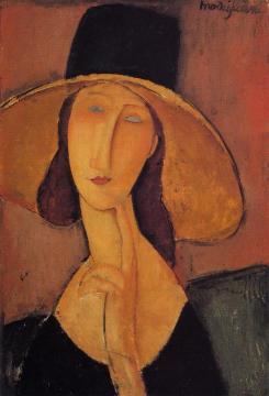 Jeanne Hebuterne in a Large Hat Artwork by Amedeo Modigliani