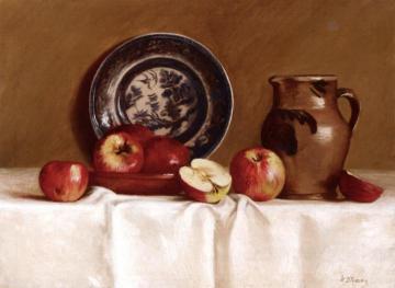 Apples, Ming Plate and Earthenware Pitcher Artwork by Milne Ramsey