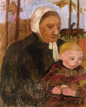 Farmwoman with Child, Rider in the Background Artwork by Paula Modersohn-Becker