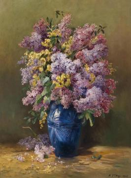 Lilacs In Blue Vase Artwork by Karl Vikas