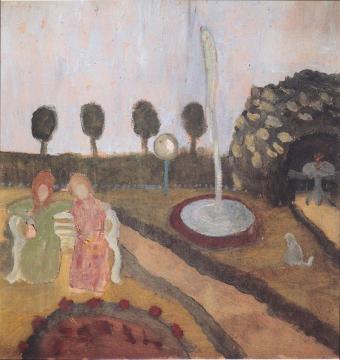 Two women in the garden with a fountain Artwork by Paula Modersohn-Becker