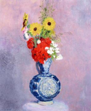 Bouquet of Flowers in a Blue Vase Artwork by Odilon Redon