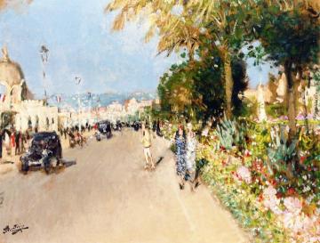 Flower Beds on the Promenade des Anglais Artwork by Pierre Eugène Montézin