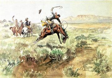 Bronco Busting Artwork by Charles Marion Russell