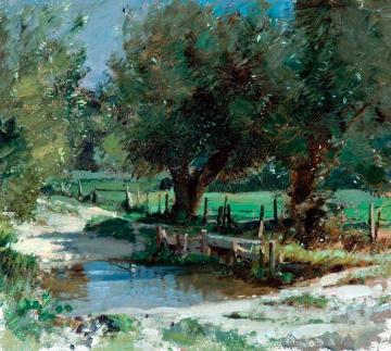 Trees And Pool Artwork by Edward Brian Seago