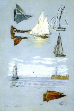 Study of Sailboats and Harbor Artwork by Claude Oscar Monet