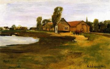 Village Street in MIlitsh - Landscape with Pond Artwork by Max Liebermann