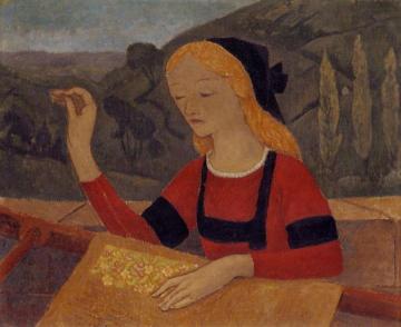 Embroiderer in a Landscape of Chateauneuf Artwork by Paul Serusier