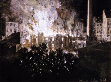 Factory On Fire Artwork by Adolph von Menzel