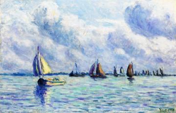 Boats on the Meuse at Rotterdam Artwork by Maximilien Luce