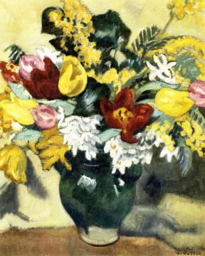 Green Pitcher, Tulips And Mimosas Artwork by Louis Valtat